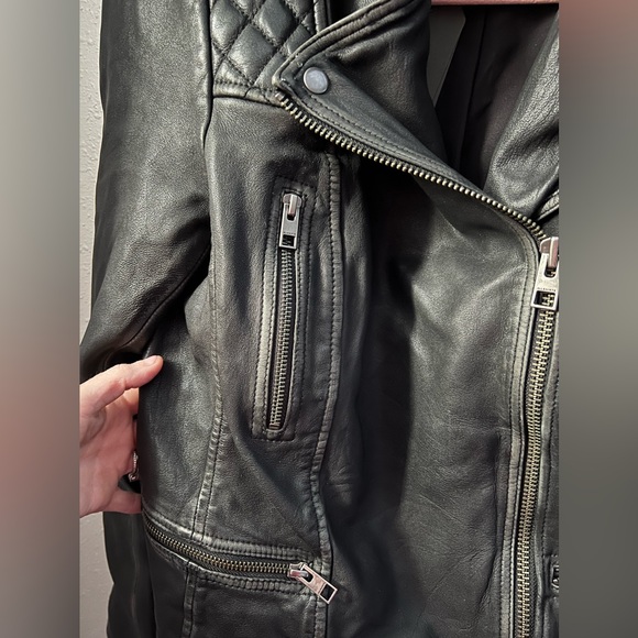 New AllSaints Cargo Distressed Leather Biker Jacket in Black Size 8 - Picture 6 of 9